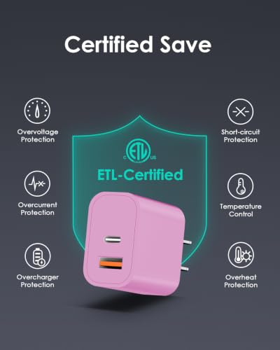 Image of [4 Pack] USB C Charger Block Fast Charging Multiport Adpater [PD 20W USB-C & QC 3.0 USB-A Port] for iPhone 17 /16 /15 /14 /13 /12 /11 /X /9, iPad, Galaxy, Google & More [Pink]