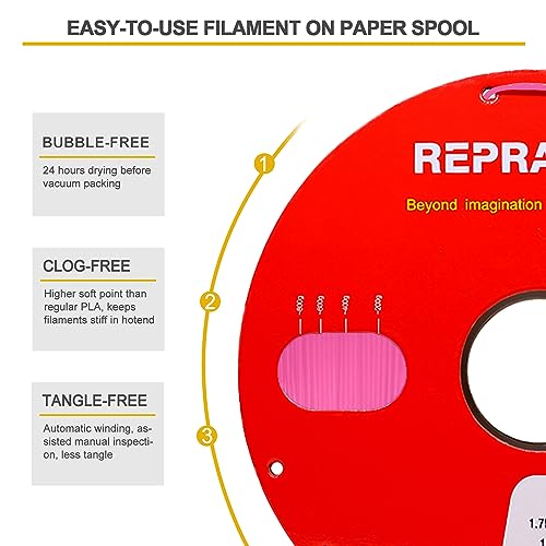 Image of RepRapper Pink PLA 3D Printer Filament 1.75mm (± 0.03mm) 2.2lb (1kg) Cardboard Spool, Fit Most FDM Printer