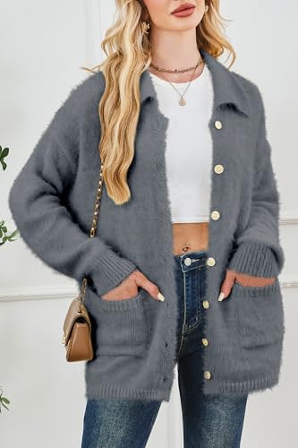 Cakulo Womens Oversized Fuzzy Cardigan Sweaters Fall Winter Outfits Open Front Collared Cardigans Pockets 20253