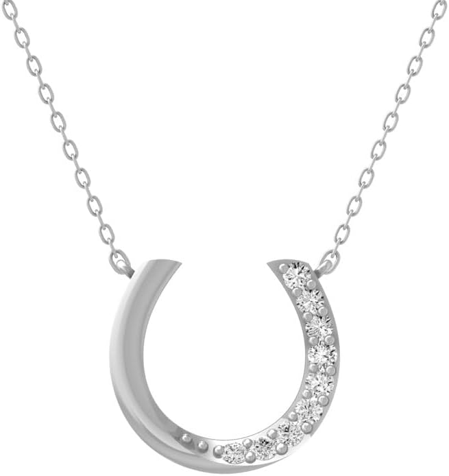 1/10 Carat Lab-Grown Diamond Pendant Necklace | 10K, 14K in White, Yellow Gold or Sterling Silver | Lucky Horseshoe Pendant Cable Chain 18inch | I2-I3 Clarity and I-J Color