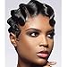 Produktbild BECUS Finger Wave Perücken Afro 100% Echthaar Pixie Perücke Short Natural Black Curly Perücke für Frauen