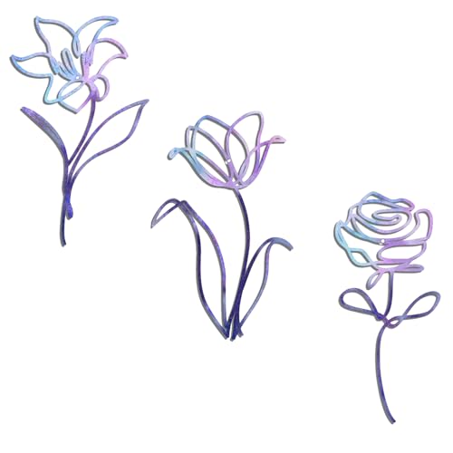 WMYQZDQ 3PCS Floral Wall Decor, Flowers Metal Wall Art, Hanging Wall Decor for Living Rooms, Bedrooms and Bathrooms,Perfect Home Decor (Purple)