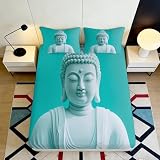 Sábana Bajera 3D Buddha Microfibra Bolsillo Profundo Cama Dormitorio Funda Ajustada colchón Buddha Antideslizante Lavable 90x200x25cm