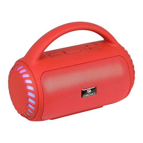 Image of Zebronics Portable Bluetooth Speaker, 8W, Upto 18 Hours Playback, BTv5.3, 32GB mSD, TWS, USB, 8 Multi-Color LED Modes, Call Function, Type-C Charge, Deep Bass, Carry Handle (County 5 Plus, Red)