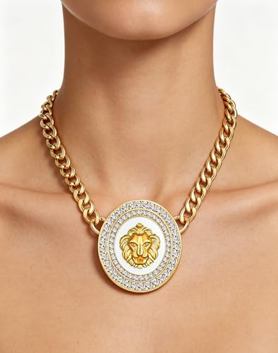Collier ras du cou lion doré d'exception au design cristal ciselé