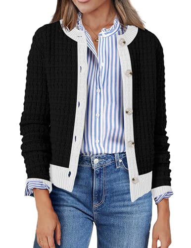 Zeagoo Women's 2025 Cardigan Sweaters Button Down Crew Neck Open Front Long Sleeve Knit Cropped Jackets