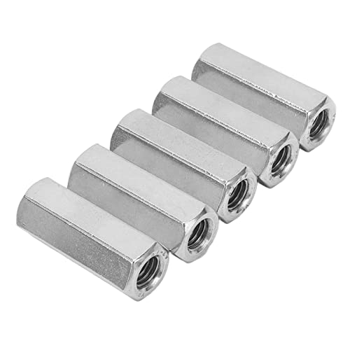 5PCS M10 Hex Coupling Nuts, 304 Stainless Steel Coarse Thread Connection Nuts for Screw Rod Fixing, Glossy Finish Fastening Hardware for Home and Industrial Use