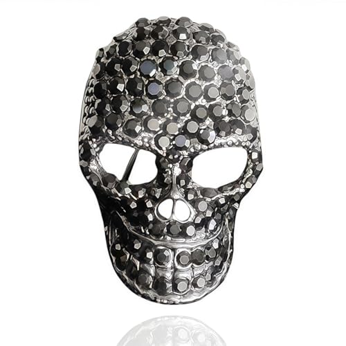 Image of Punk Skull Brooch Pins For Womem Men Black Skeleton Halloween Jewelry Gift | Gothic, Retro Design, Shiny, Diamond Brooch, Low Allergenicity