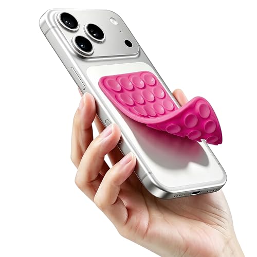 Silicone Double-Sided Suction Phone Case Detachable Mount, ASMR/Fidget Sticky Phone Grip Hands-Free Phone Accessories for Selfies & Videos, Trending TikTok items for iphone & Android(Small, Hot Pink)