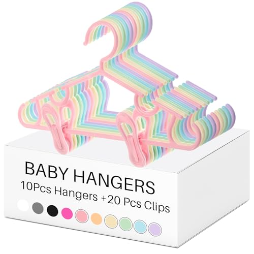 Image of Hsei Baby Hanger with Clip for Pant,30 Packs Total,Macaron Color,10.6 Inch | 10 Kids Plastic Hanger with 20 Clips for Newborn, Nursery, Daycare, Preschool, Closet, Wardrobe Organizer for Baby Shower