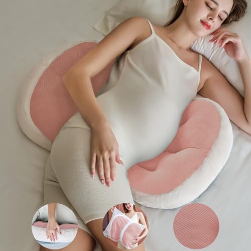 Image of pobopobo Pregnancy Pillow for Sleeping,Comfortable Faux Fur Luxury Maternity Pillow Support for Pregnant Women, Pregnancy Pillows with Laundry Bag, Maternity Pillows for Hip Pain (Pink)
