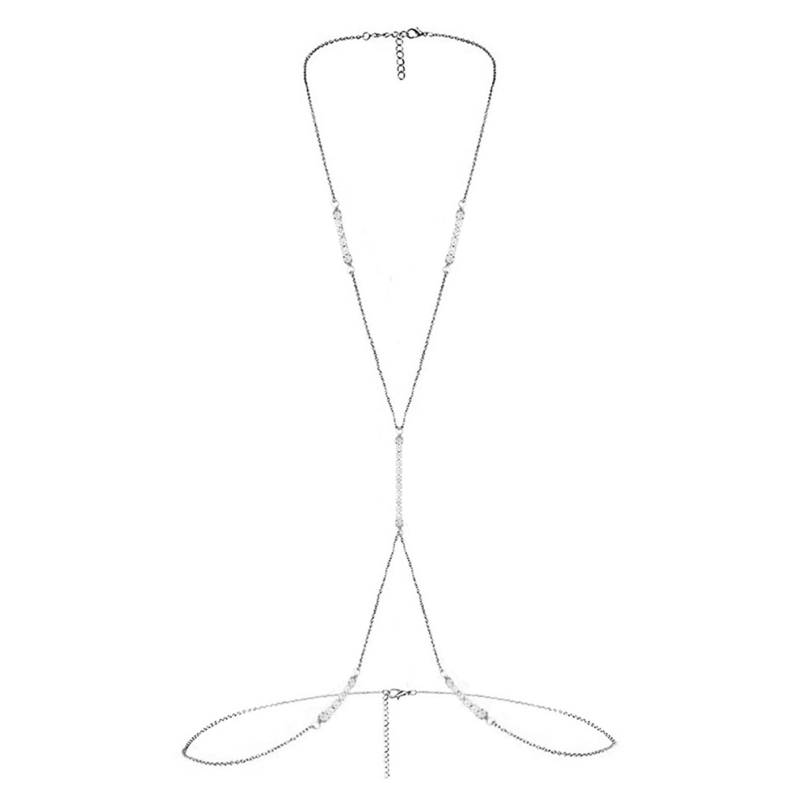 KLXSIVU Body Chains Stainless Steel Rhinestone Bikini Waist Chain Belly For Women Trendy Simple Sexy Jewelry (silvercolor A)