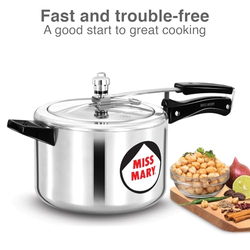 Image of Hawkins Miss Mary 5 Litre Pressure Cooker | Straight Body | Induction & Gas Compatible | Ideal for 5-7 persons | ISI Certified | Guaranteed for 5 year | Silver (IMM50)