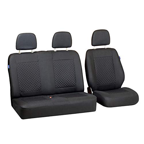 Zakschneider Fundas De Asiento para Mitsubishi Canter - Conjunto De Fundas 1+2 - Color Premium Cuadrados Negros