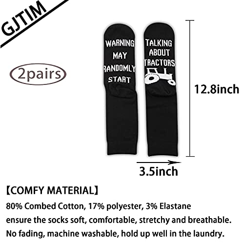 GJTIM 2PAIRS Farmer Tractor humour slogan Warning May Randomly Start Talking About Tractors Funny Farming Socks2