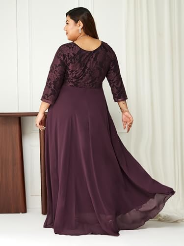 Image of Miss Chase A+ Women's Floral Printed Relaxed Fit V -Neck 3 /4Th Sleeve Georgette Maxi Dress