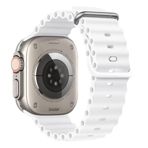 BHUIJIC Ocean Band Compatible with Apple Watch Ultra 3 Band 49mm 46mm 45mm 44mm 42mm for Men Women Sport Wristband Adjustable Silicone Strap for iWatch Ultra 2/1 Series 11 10 9 8 7 6 5 4 3 2 1 SE White