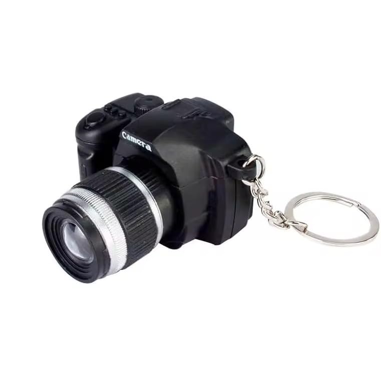 Image of Mini Camera Keychain Toy with Flash Light & Shutter Sound - DSLR Style Key Ring with Chrome Finished Big Ring - Fun Novelty Gift for Kids, Boys, Girls, Return Gifts & Bag Charm