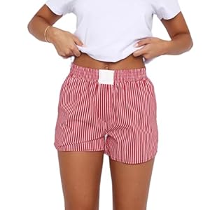 Womens Plaid Striped Boxer Shorts Elastic Waist Pajama Shorts Cute Gingham Sleepwear Y2k Sleeping Pj Micro Shorts