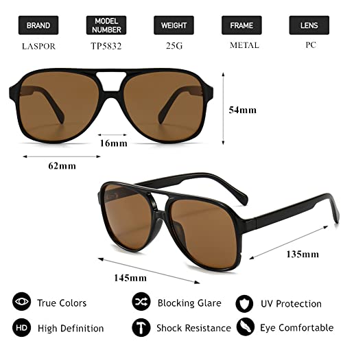 Image of LASPOR Polarized Aviator Sunglasses for Women Men 70s Vintage Retro Glasses Large Frame Plastic Shades UV400