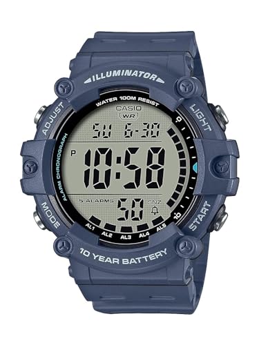 Casio Illuminator 10-Year Battery 100M Water Resistant LED Backlight 5-Alarm Chronograph Digital Stop Watch AE1500WH-2AV Blue Digital Sports Watch