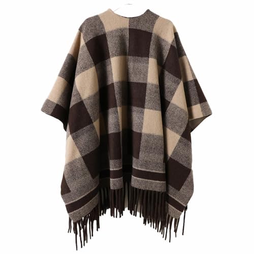 Women's Fringed Cashmere Knit Shawl - Elegant Plaid Warm and Windproof Cape for Parties, Evenings and Outdoor Wear3