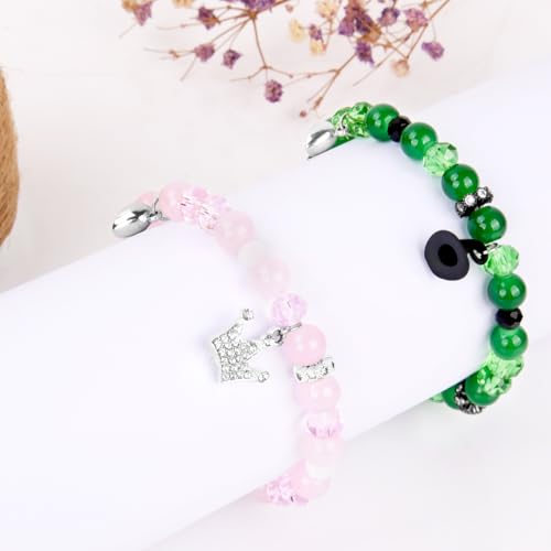 AULEEP Matching Bracelets Wicked Merch for Friends Crystal Beads Bracelet Friendship, Elphaba Doll Wicked Gifts Healing Natural Stones 8mm, Birthday Gifts for Women Couples Pink and Green3