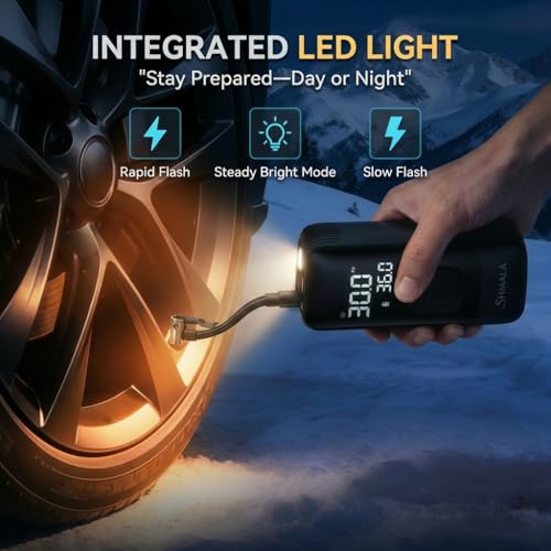 Image of Tire Inflator Portable Air Compressor - Cordless Air Compressor with Digital Gauge, LED Light, Power Bank & Auto-Shutoff Tire Air Pump for Car, Motorcycle & Bicycle Tires