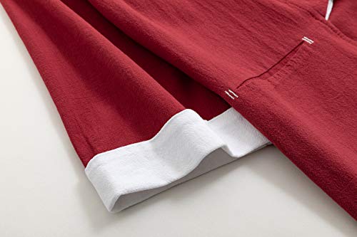 Image of Mens Japanese Kimono Cardigan Cotton Linen Haori Fashion 3 /4 Sleeve Yukata | Shawl Collar Kimono Jacket Robe Embroidery Patchwork Happi Coat Tie Pockets Lightweight Outerwear Daily Casual All Seasons