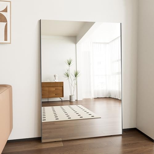 ofme 割れない軽量ミラー 大型鏡 割れない鏡 全身鏡 フィルム 軽量 防災 地震対策 姿見 壁掛け 立て掛け スポーツ フィットネス ダンス 筋トレ おしゃれ バレエ ピラティス ダンス練習(高さ180cm×幅140cm ブラック)