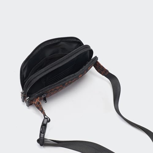 Image of Pander Everywhere Belt Bag for Women, 5 Zipper Pockets Nylon Crossbody Fanny Pack Purse (Midnight Leopard)