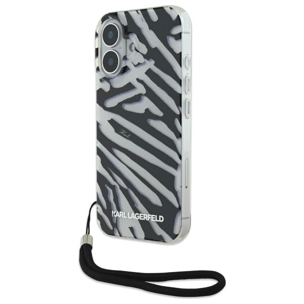 CG Mobile Karl Lagerfeld KLHCP16SHZBPKCCK Coque pour iPhone 16 6,1" Noir Motif zèbre IML et Cordon
