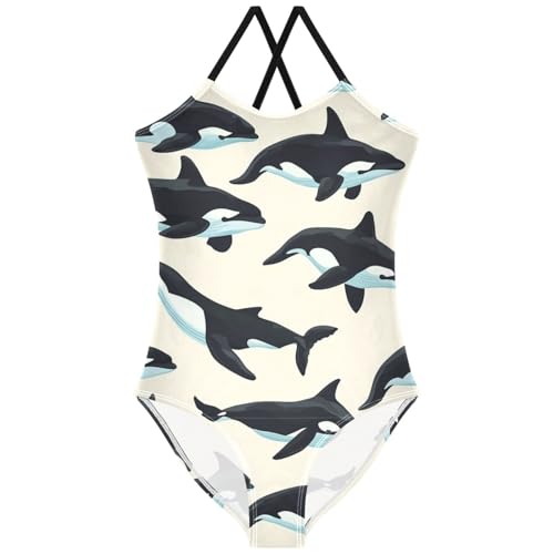 Pigsaly Girls One Piece Swimsuits Killer Whale Animal Kids Cross Back Swimwear Toddler Beach Sport Bathing Suit 3T - Main Image