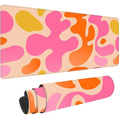 Image of Printed Gaming Mousepad - Premium Stitched Edges, Smooth Surface,Size 11x23 inches, Non-Slip Rubber Base - Ideal for Office & Gaming Setup (Pink Desk)