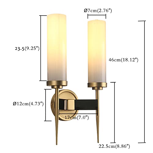 Image of PERMO Vintage Bronze Antique Single Wall Sconce Lighting Fixture with 2.8 inch Cylindrical Clear Glass Shade (1 Head) (2 Heads Milk White Glass Shade)