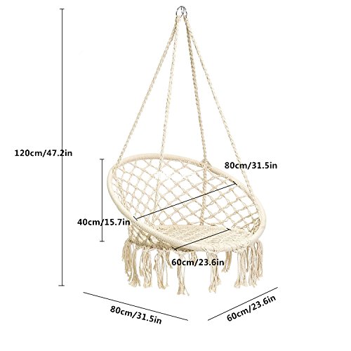 CCTRO Hammock Chair Macrame Swing,Boho Style Rattan Chair Hanging Macrame Hammock Swing Chairs for Indoor/Outdoor Home Patio Porch Yard Garden Deck,265 Pound Capacity (C Beige)