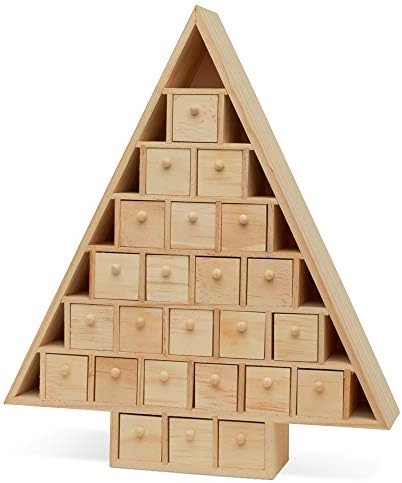 Christmas Tree Wooden Advent Calendar 15 x 13 Inch, Pack of 1 Christmas Advent Calendar With 24 Empty Drawers for DIY, by Woodpeckers