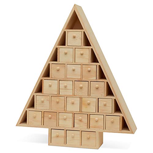 Wooden Advent Calendar Empty DIY-Pre Assembled Empty Drawers Refillable Unfinished 15 Inch x