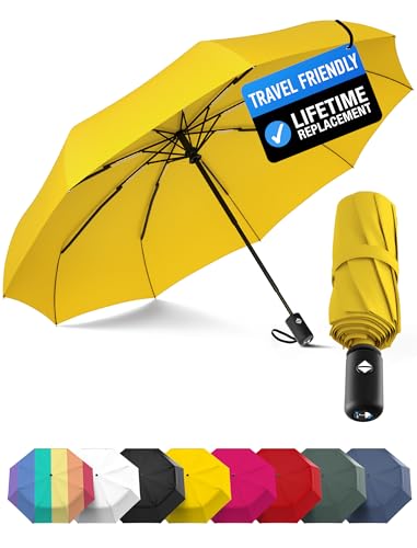 Rain-Mate Windproof Compact Umbrellas for Rain - Strong Reinforced Fiberglass Rib Design & Auto Open & Close - Portable Folding Travel Umbrella - Lightweight & Packable for Women & Men Easy Collapse