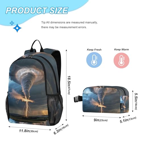 Grey Lightning Tornado Backpack with Lunch Bag, School Travel Backpack for Teens Boys Girls Backpacks Set2
