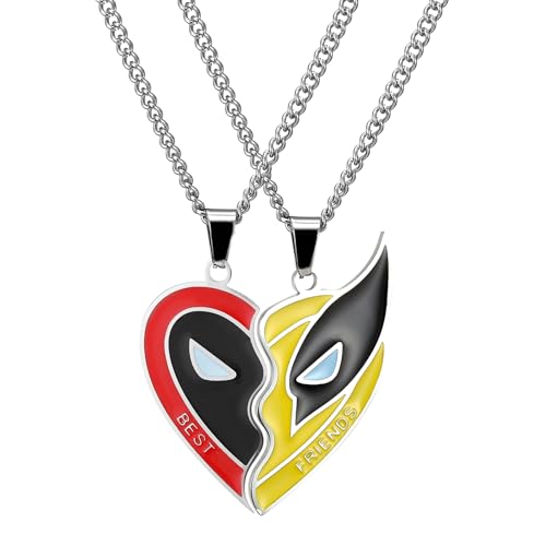 RWQIAN D&W Matching Necklace Best Friend Necklace for Men,Women's BFF Friendship Necklace for 2, Hero Necklace with Half Love Heart Pendant Jewelry Birthday Gifts for Brother Matching Couples Fans