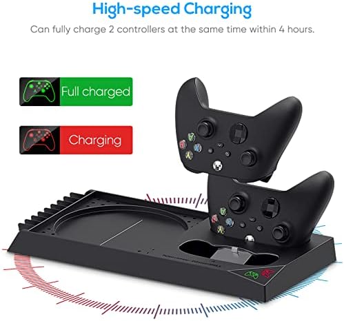 FYOUNG Cooling Stand with Controller Charger Battery Pack for Xbox Series X Accessories, Charging Station with Cooling Fan System, 2x1400mAh Rechargeable Batteries, Headset Holder, Game Slots