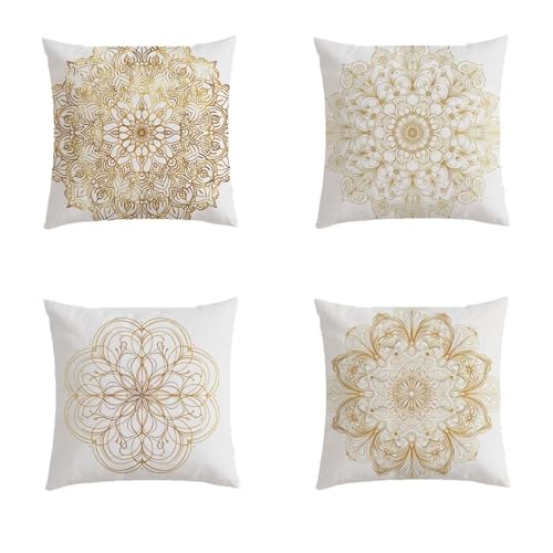 Housse de coussin 80x80cm dorée en lin avec impression double face Datura