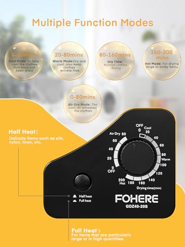 4KG Compact Vented Tumble Dryer, FOHERE Freestanding Table top Dryer with 5 Heat Settings, Stainless Steel Tub, Black, Crease Guard - Image 5