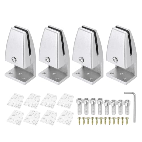 Image of PATIKIL 1.7x1.3x3.6" Desk Divider Support Clamp, 4 Pcs Aluminum Desk Shield Clamp Desk Divider Partition Clamp Sneeze Guard Clamp Bracket for Office Home Desk Panel, Silver