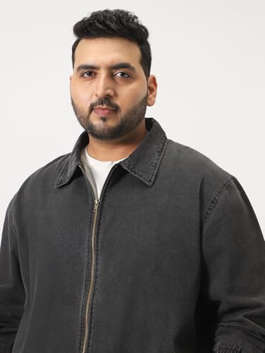 Image of Urbano Plus Men's Relaxed Fit Full Sleeve Harrington Denim Jacket