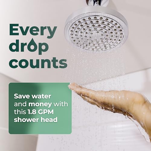 Winthorpe 6 Inch Rain Shower Head, High Pressure Fixed Showerhead, 90 Jets for Full Body Coverage, Adjustable 1.8 or 2.5 GPM Flow Inserts, Tool Free 1 Minute Install, Chrome - image 6