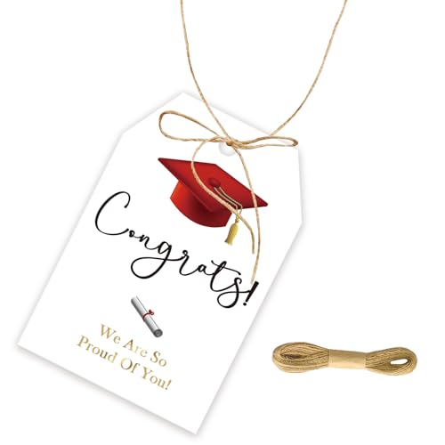 Etiquetas de agradecimiento Congrats Grad de papel con cuerda para recuerdos, pack de 50