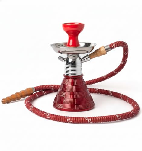 Image of AL-Sheesh Petite Glass Hookah | Designer Alumunium 9 inch Inch Glass, Iron Hookah Set For Heavy Smoke | Perfect for Party (Red)