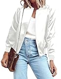 Zeagoo Bomber Jacket Women Satin Lightweight Casual Zip Up Outerwear Windbreaker with Pockets